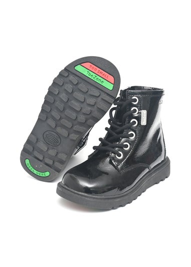 ToeZone Girls Black Alice Patent Leather Lace and Zip Boot (Younger 8-Older 2)