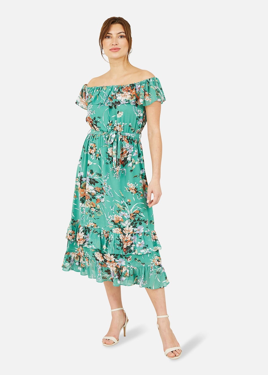 Yumi Mint Floral Bardot Dress