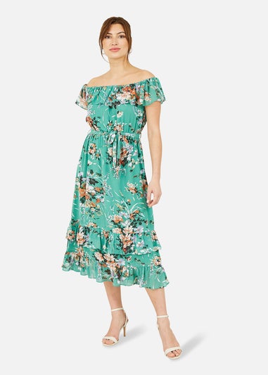 Yumi Mint Floral Bardot Dress