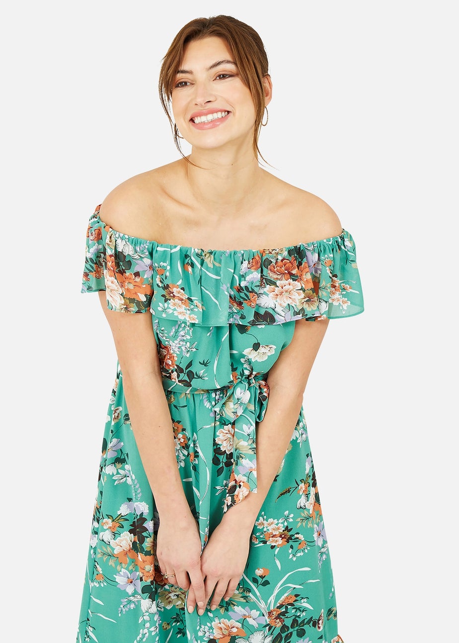 Yumi Mint Floral Bardot Dress