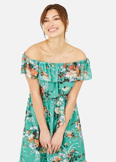 Yumi Mint Floral Bardot Dress