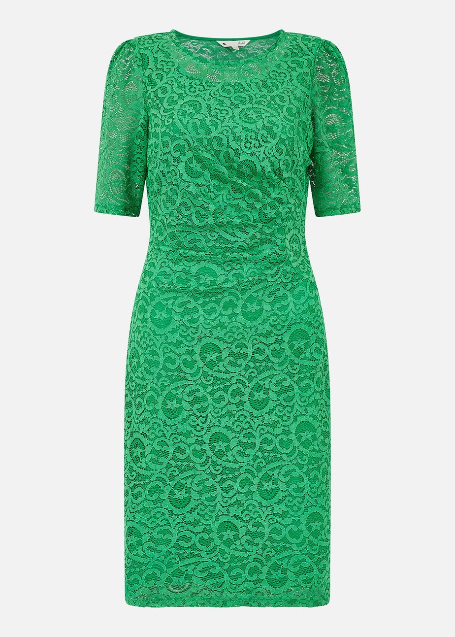 Yumi Green Ruched Lace Dress