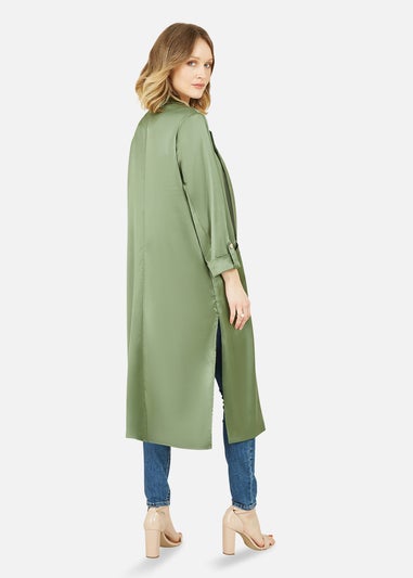 Yumi Green Satin Feel Longline Kimono Jacket