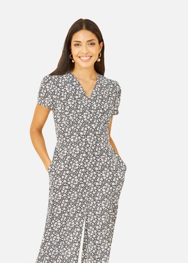 Yumi Black Ditsy Floral Wrap Jumpsuit