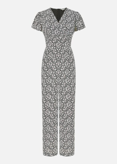 Yumi Black Ditsy Floral Wrap Jumpsuit