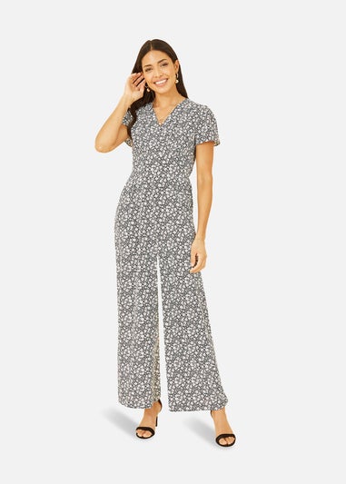 Yumi Black Ditsy Floral Wrap Jumpsuit