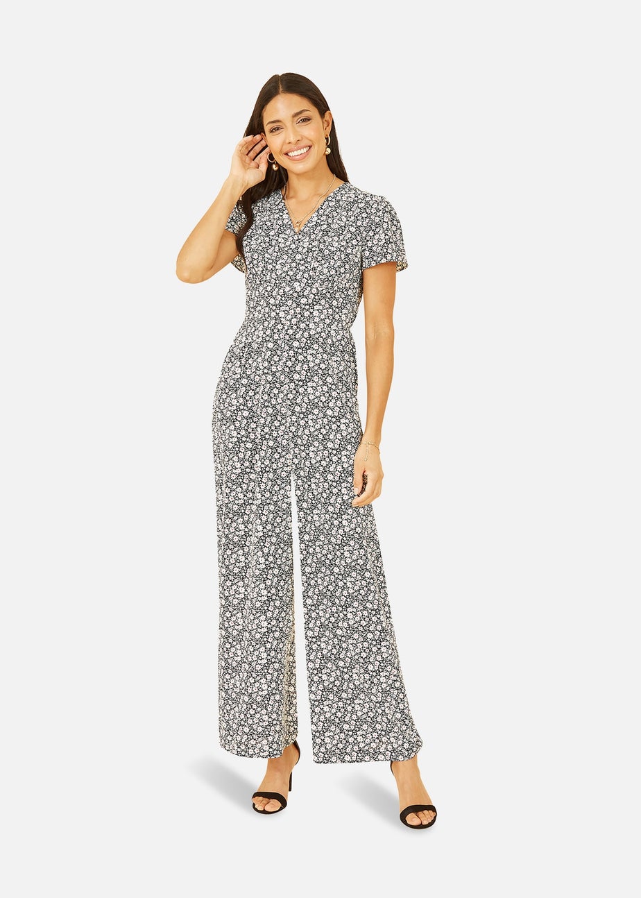 Yumi Black Ditsy Floral Wrap Jumpsuit