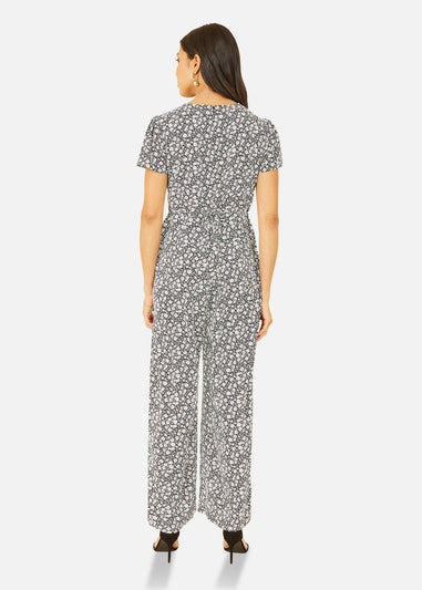 Yumi Black Ditsy Floral Wrap Jumpsuit