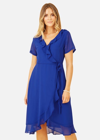 Yumi Blue Frill Wrap Dress