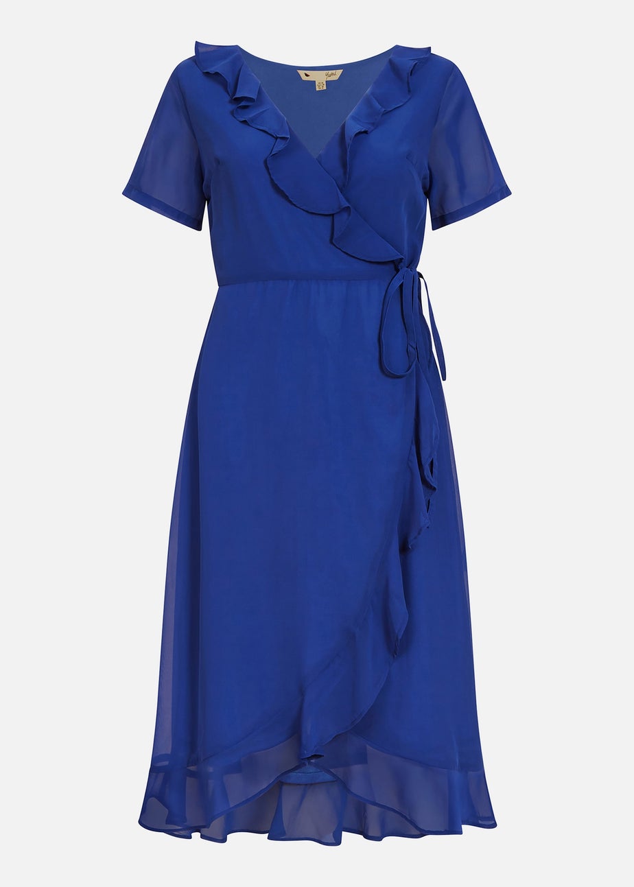 Yumi Blue Frill Wrap Dress