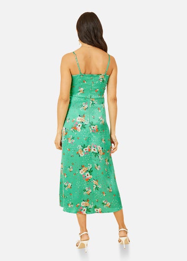 Yumi Green Satin Floral Slip Sundress