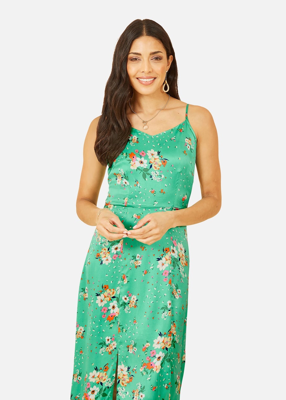 Yumi Green Satin Floral Slip Sundress