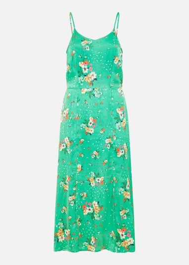 Yumi Green Satin Floral Slip Sundress
