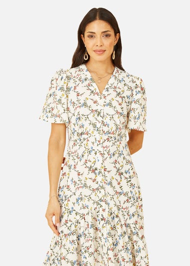 Yumi White Botanical Floral Button through Maxi Dress