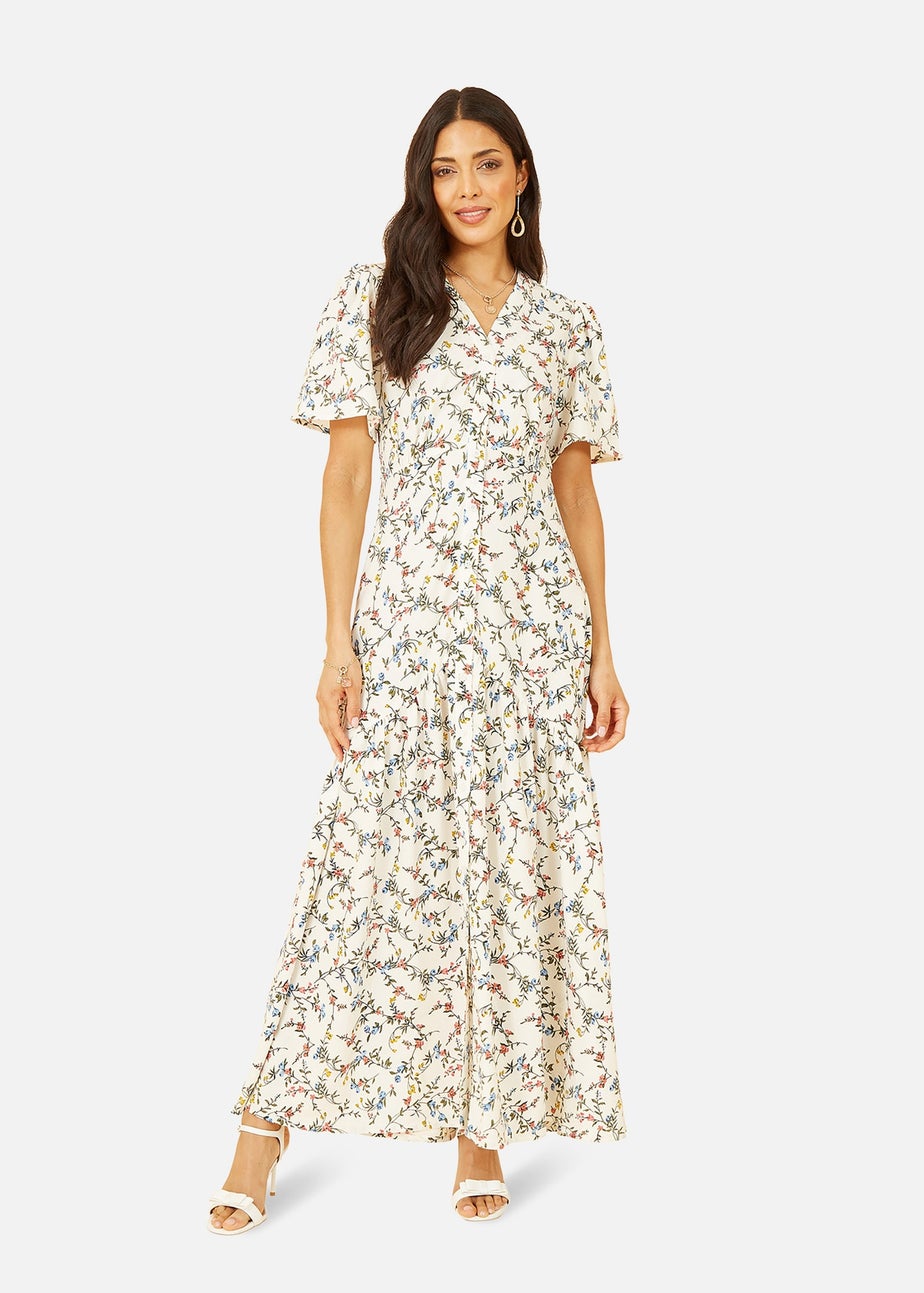 Yumi White Botanical Floral Button through Maxi Dress