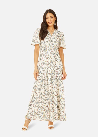 Yumi White Botanical Floral Button through Maxi Dress