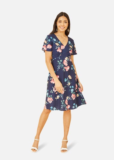 Yumi Navy Kimono Sleeve Skater Dress