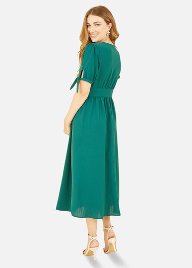 Yumi Green Midi Shirt Dress With Tie Sleeves