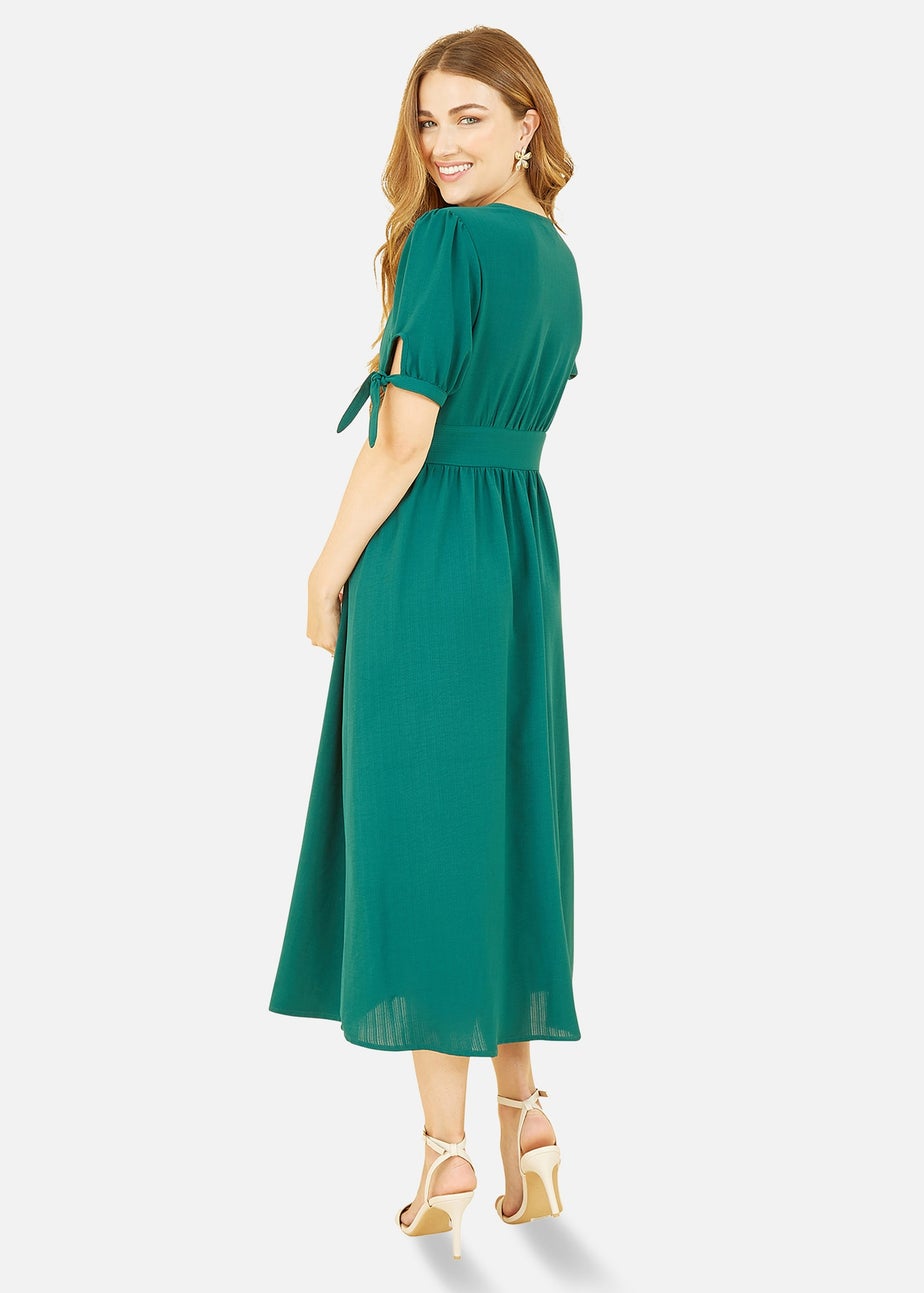 Yumi Green Midi Shirt Dress With Tie Sleeves