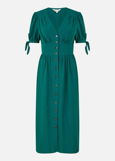 Yumi Green Midi Shirt Dress With Tie Sleeves