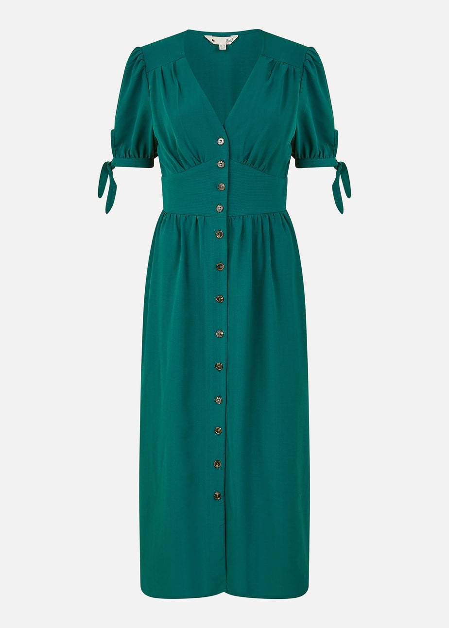 Yumi Green Midi Shirt Dress With Tie Sleeves