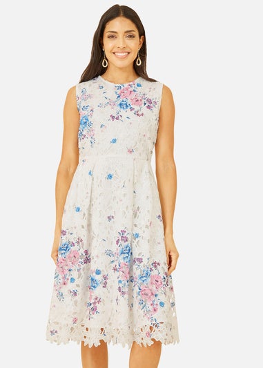 Yumi White Printed Lace Skater Dress
