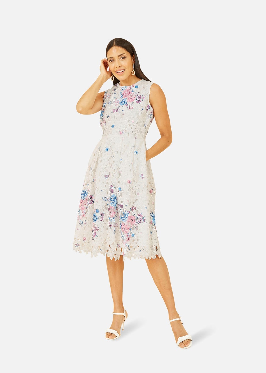 Yumi White Printed Lace Skater Dress