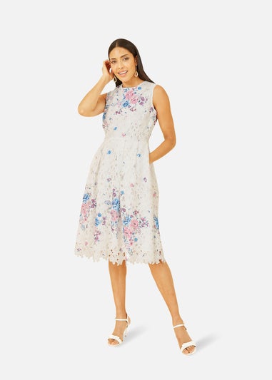 Yumi White Printed Lace Skater Dress