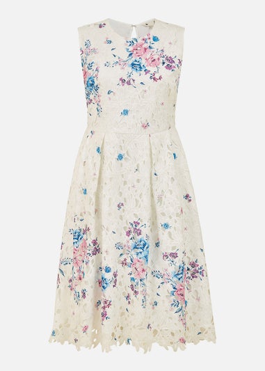 Yumi White Printed Lace Skater Dress