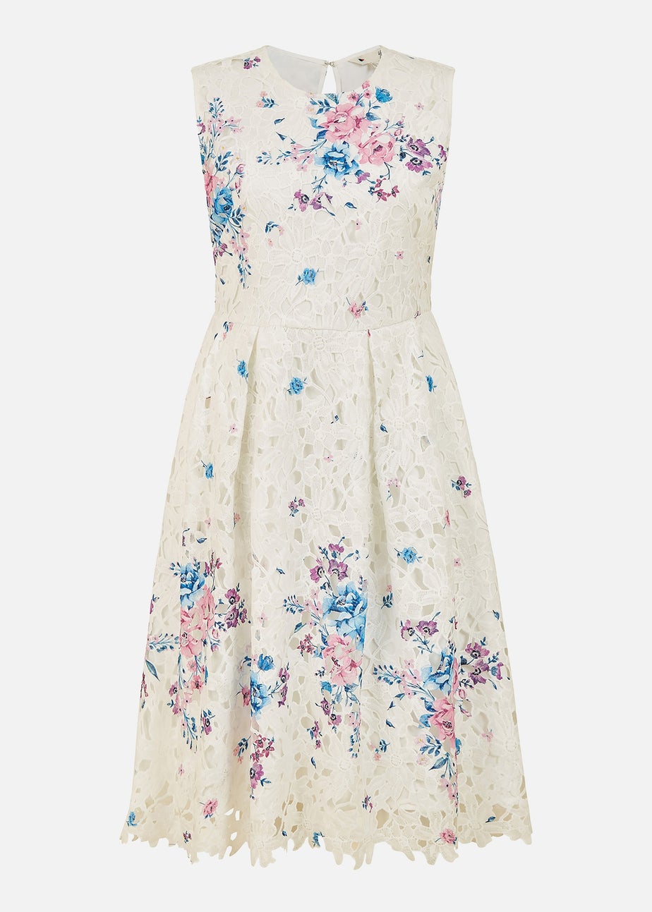 Yumi White Printed Lace Skater Dress