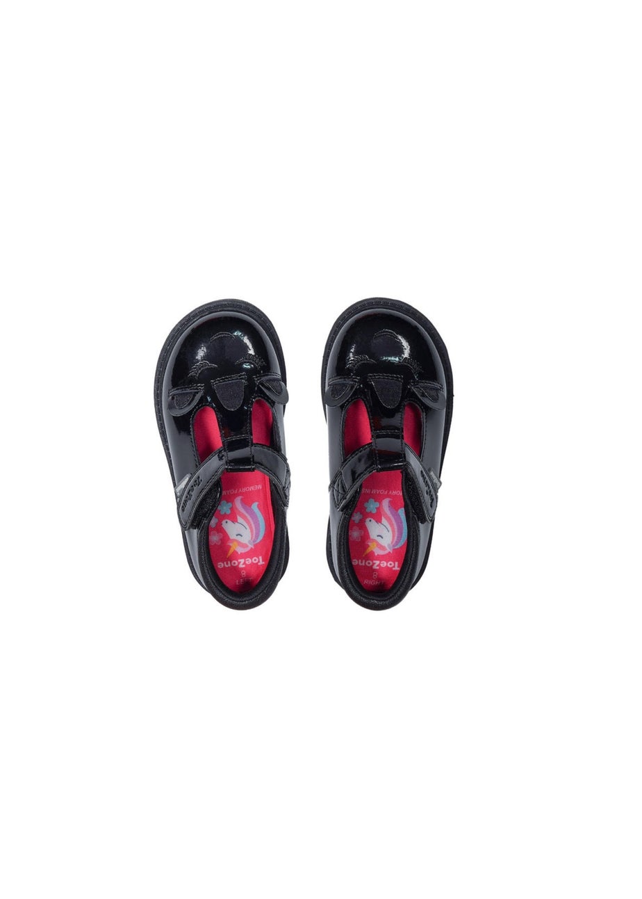 ToeZone Girls Black Millie Patent Unicorn Themed (Younger 8-Older 3)
