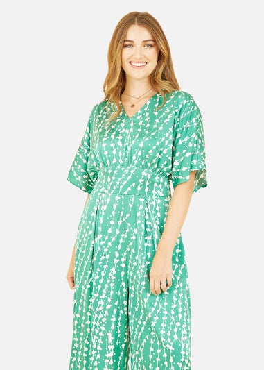 Yumi Green Abstract Print Kimono Sleeve Jumpsuit