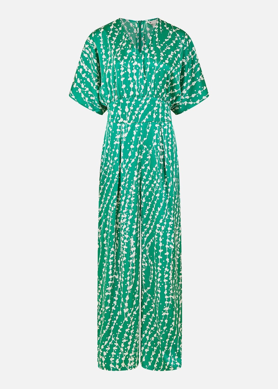 Yumi Green Abstract Print Kimono Sleeve Jumpsuit