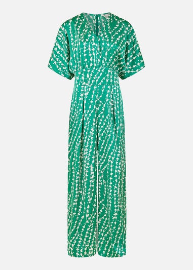Yumi Green Abstract Print Kimono Sleeve Jumpsuit