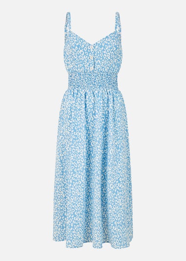 Yumi Blue Animal Print Midi Strappy Sundress
