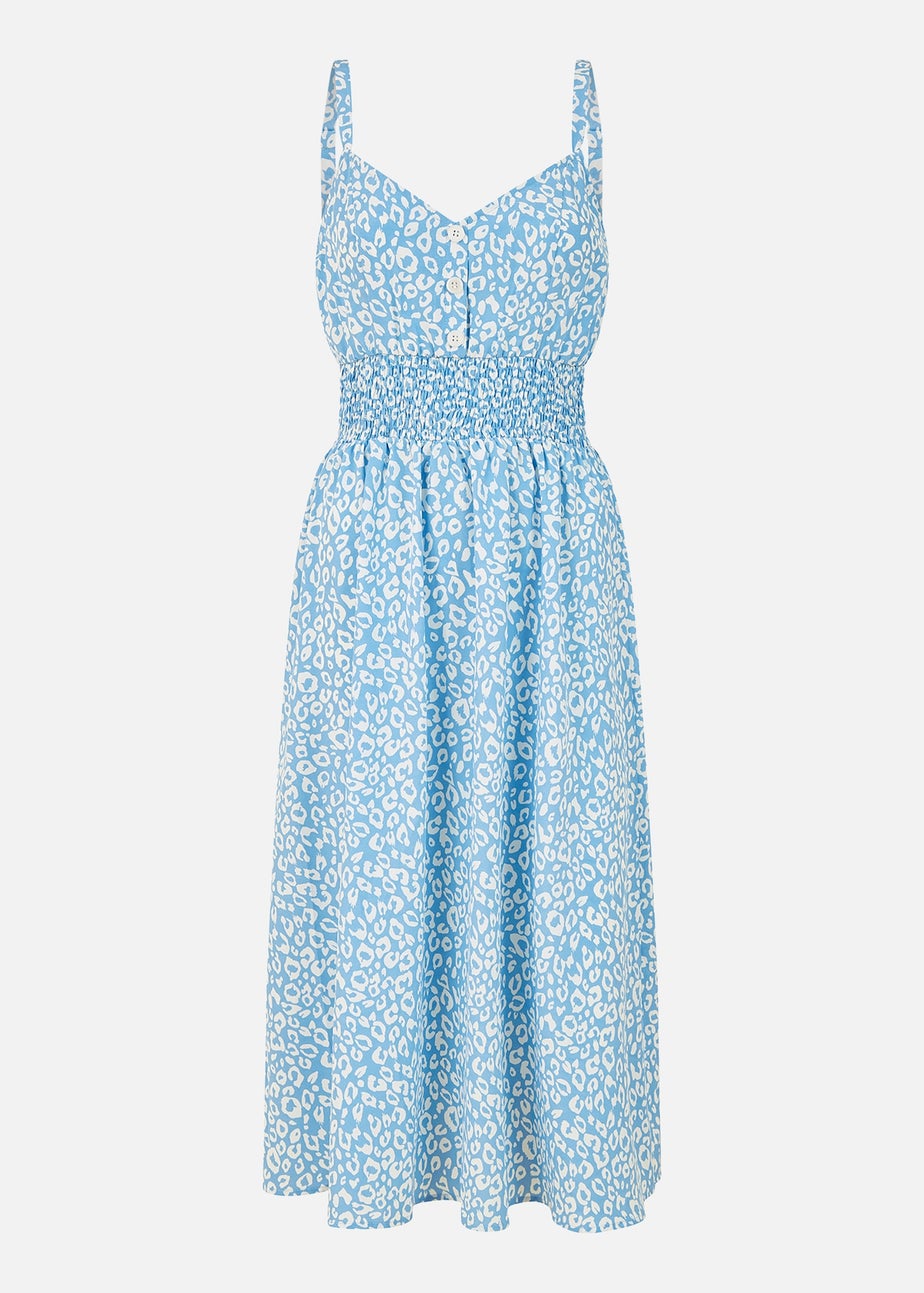 Yumi Blue Animal Print Midi Strappy Sundress