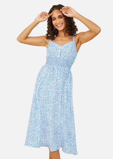Yumi Blue Animal Print Midi Strappy Sundress