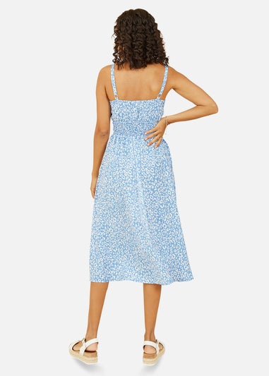 Yumi Blue Animal Print Midi Strappy Sundress