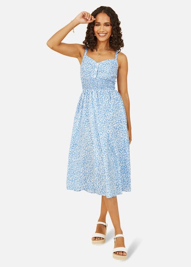 Yumi Blue Animal Print Midi Strappy Sundress