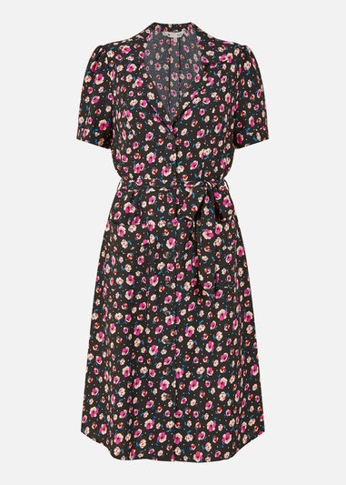 Yumi Black Floral Retro Shirt Dress
