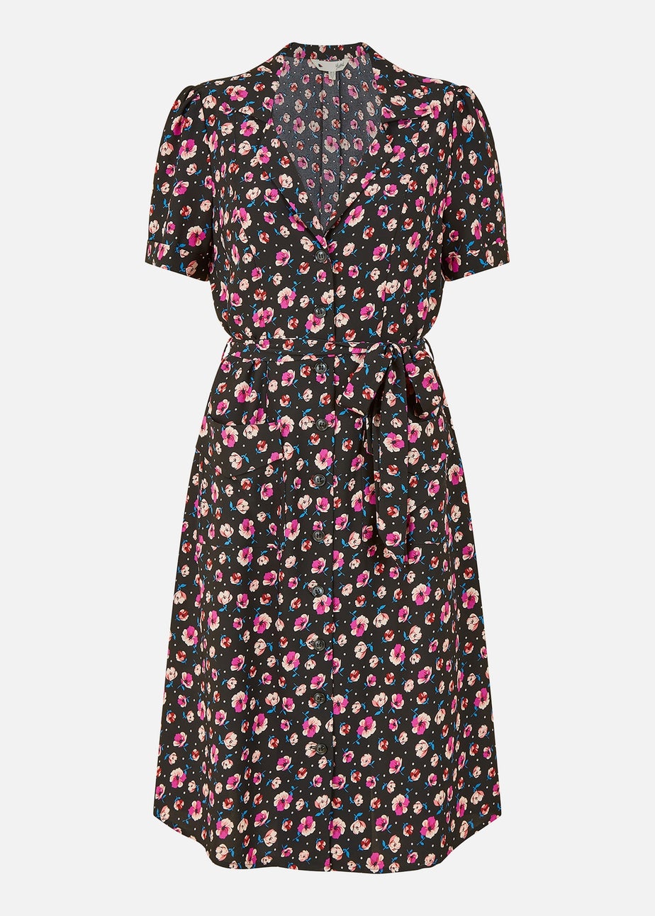 Yumi Black Floral Retro Shirt Dress
