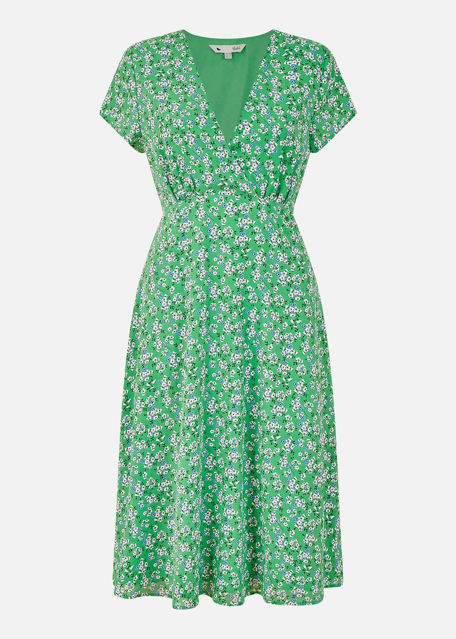 Yumi Green Ditsy Skater Wrap Dress