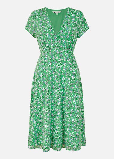 Yumi Green Ditsy Skater Wrap Dress