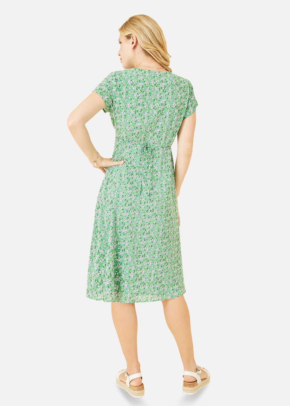 Yumi Green Ditsy Skater Wrap Dress