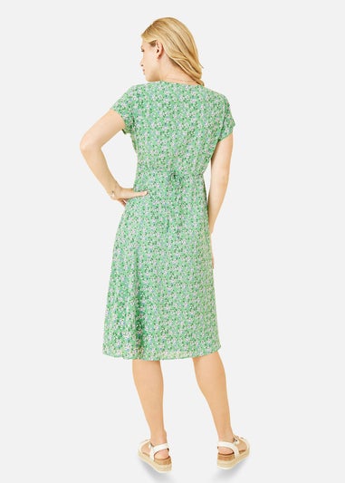 Yumi Green Ditsy Skater Wrap Dress