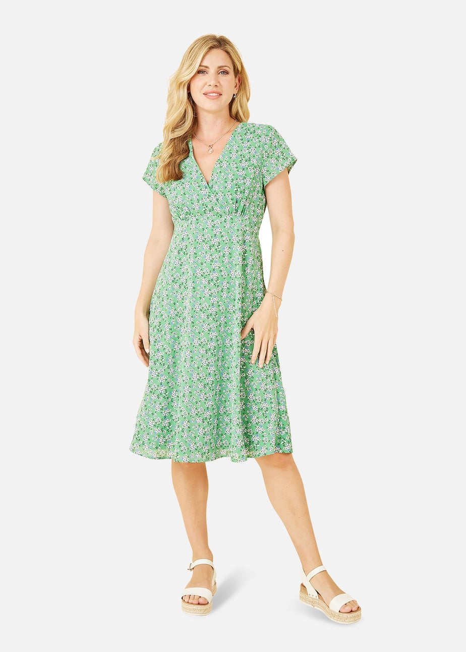 Yumi Green Ditsy Skater Wrap Dress