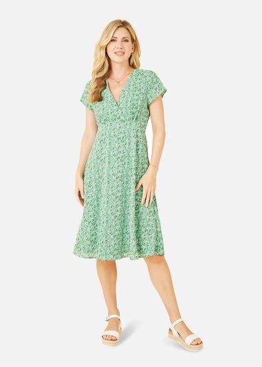 Yumi Green Ditsy Skater Wrap Dress