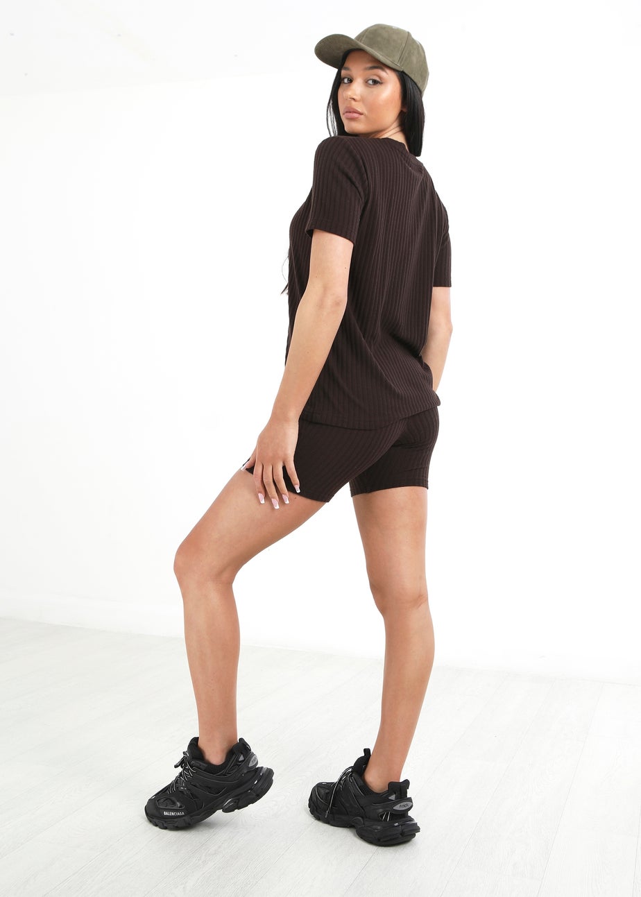 Brave Soul Chocolate Naya Oversized T-shirt & Cycling Shorts Lounge Set