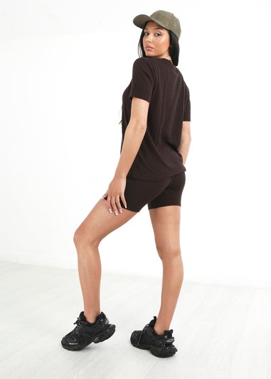 Brave Soul Chocolate Naya Oversized T-shirt & Cycling Shorts Lounge Set