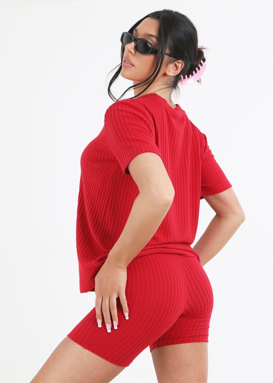 Brave Soul Red Naya Oversized T-shirt & Cycling Shorts Lounge Set